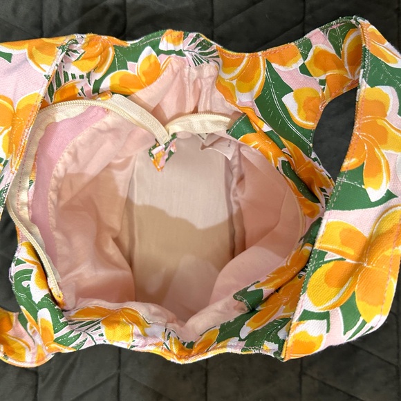 Kahiko Small Classy Floral Print Handbag Tote Orange Green White Zipper Closure - Picture 10 of 16